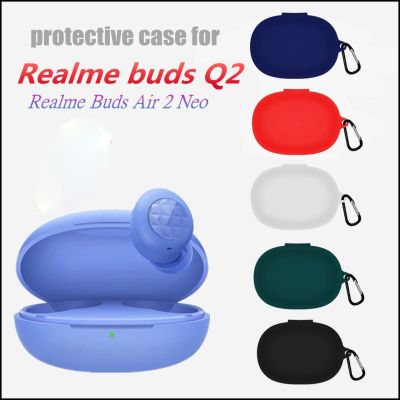 เคสสําหรับ for Realme Buds Q2 Case เคส for Realme Buds Air 3 2 Neo Cover, เคสซิลิโคนสําหรับ for Realme Earbuds พร้อมพวงกุญแจตะขอล็อค