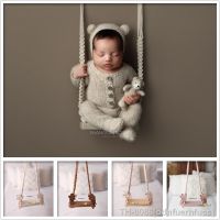 ﹉✸ Newborn Fotografia Prop Balanço De Madeira Posando Macramé Boho Crianças Shootsession Bebe Acessórios