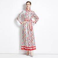 Womens  New Fashion, Fashionable and Versatile, Waist To Show Slim Positioning Print Maxi Dress