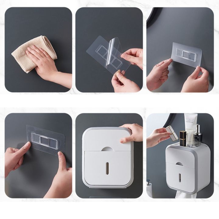 punch-free-toilet-paper-holder-box-waterproof-tissue-box-bathroom-rack-wall-mounted-kitchen-bathroom-holder-grey