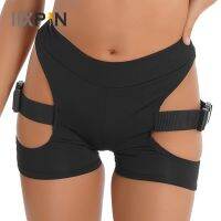 Hollow Out Buckle Shorts Waist Cutout Side Biker Short Workout Hot Pants Pole Dancing Costume - ขายดีที่สุด tfu336