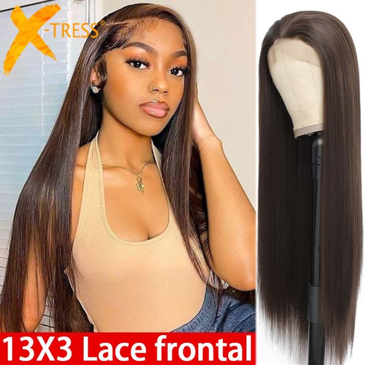 26 Inch Black Hair Wig For Women Long Straight Lace Front Full High  Temperature Silk Fiber