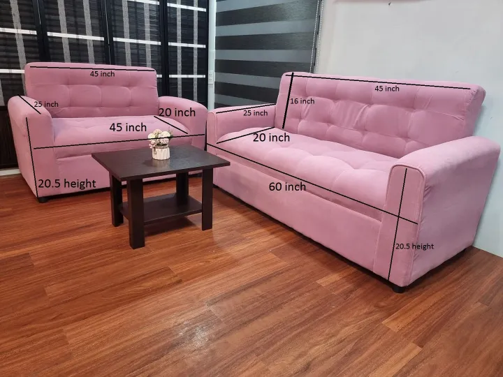 ERIKA LOVE SOFA 2 AND 3 SEATER PINK FABRIC WITH WOOD TABLE URATEX FOAM