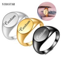 【hot】✤  Personalised Initial Engrave Custom Round Signet Blank Plain Band Polished U.S.Size