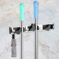 Home Bathroom Kitchen Mop Holder 4 Hooks/5 Hooks Wall Mounted Broom Rack Storage Organizer Shelf Picture Hangers Hooks