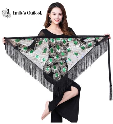 hot【DT】 Belly Hip Scarf Sequin Tassel Bellydance Skirt Peacock Dancer Costumes Sparkly Fringe