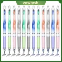 ZOWBRSH 12PCS พับเก็บได้ ปากกาเจล สามารถลบได้ หมึกสีดำ ปากกา0.5มม. เครื่องใช้ในสำนักงาน กับยางลบ