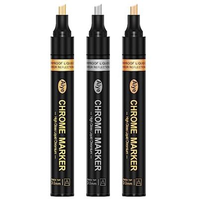High Gloss Mirror Chrome Markers Metal Pen Reflective Paint Pen 3 Colors Permanent Metallic Markers, 2-3mm Larger Application Area, High Gloss, Waterproof