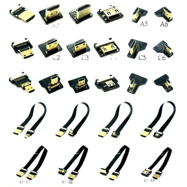 pita-fpv-hdmi-kompatibel-konektor-fleksibel-kabel-datar-raspberry-pi-4-mikro-hdmi-ke-hdmi-mini-hdmi-perempuan-90-derajat-ffc-20pin