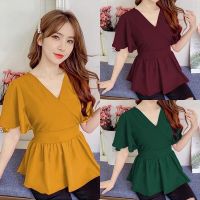 COD dhdfxcz Key - 0646 AGATHA Peplum Top Vneck Back Ribbon Strap/Moscrepe Peplum Blouse Top Good Quality