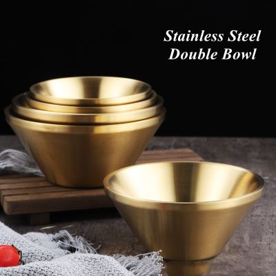 304 Double-Layer Stainless Steel Golden Cone Bowl Restaurant Dessert Bowl Salad Bowl Shaved Ice Cup Korean Tableware Rice Bowl