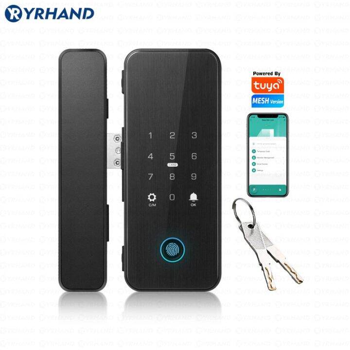 yrhand-สว่านฟรีบลูทูธรหัสบัตรสแกนลายนิ้วมือ-rfid-ไบโอเมตริกซ์การควบคุมระยะไกลแอป-tuya-ล็อคประตูกระจกอัจฉริยะ