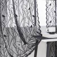 Black Lace Sheer Curtains for Farmhouse Kitchen Mesh Hollow Wedding Pastoral Background Jacquard Bird Bay Window Treatment Drape