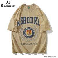 Lansboter เสื้อยืดแบบหลวมพิมพ์ลายสไตล์หล่อของผู้ชายวินเทจคอกลมเสื้อสไตล์แขนสั้นหล่อ