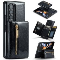 Bling Glitter Magnetic Leather Cover For Samsung Galaxy Z Fold 4 3 Fold4 Fold3 5G Zipper Wallet Detachable Cards Slot Phone Case