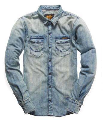 SUPERDRY CORPORAL LONG SLEEVE DENIM SHIRT - เสื้อแจ็คเก็ตยีนส์สำหรับผู้ชาย