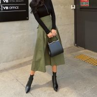 ‘；’ MEXZT High Waist Bow Skirts Women Korean Fashion Solid Big Swing Female A Line Midi Skirts Elegant All Match Slim Skirts