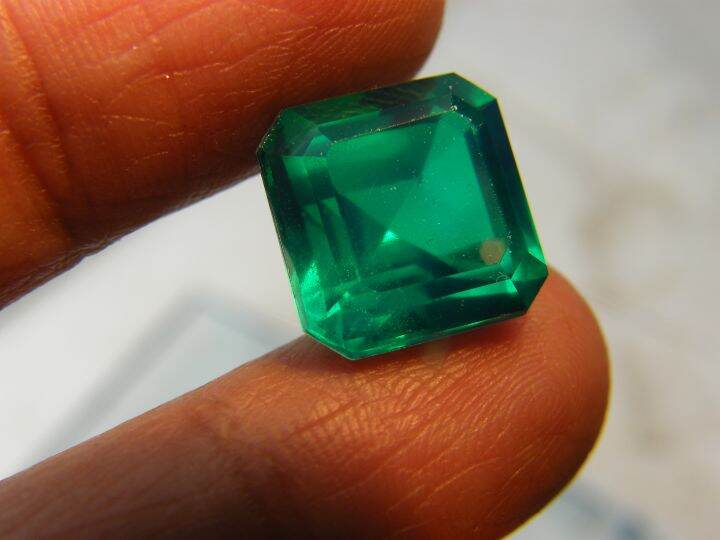 พลอย-columbiaโคลัมเบีย-green-emerald-green-doublet-emerald-very-fine-lab-created-12x12-มม-mm-10-กะรัต-1เม็ด-carats-รูปสี่เหลี่ยม-พลอยสั่งเคราะเนื้อแข็ง