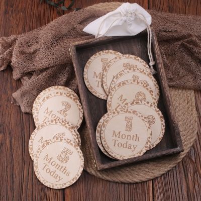 【jw】✻  12pcs Wood Photo Card Baby Announcement Cards Photography Props Birthday Gifts Commemorative