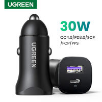 UGREEN USB C Car Charger 30W Quick Charge4.0 PD3.0 SCP 5A Fast Charging สำหรับ 15 14 Samsung Xiaomi USB C Car Charger