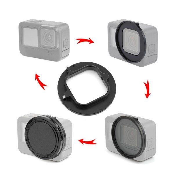 puluz-วงแหวนอแดปเตอร์ปรับขนาดฟิลเตอร์เคสกล้องแลลมีสายคล้องคอ52มม-สำหรับอุปกรณ์เสริมกล้องเพื่อการกีฬา-gopro-hero9สีดำ