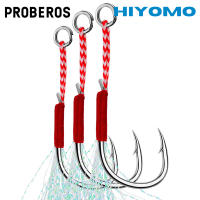 PROBEROS 10ชิ้น/ล็อตเหล็กกล้าคาร์บอนสูงตะขอเดี่ยวโลหะ Jig Assist Hooks 11-20 # พร้อมสาย PE Feather Solid แหวน Jigging หาง Fishhook สำหรับ Lure Barbed ตะขอตกปลามหาสมุทรเรืออุปกรณ์ตกปลา