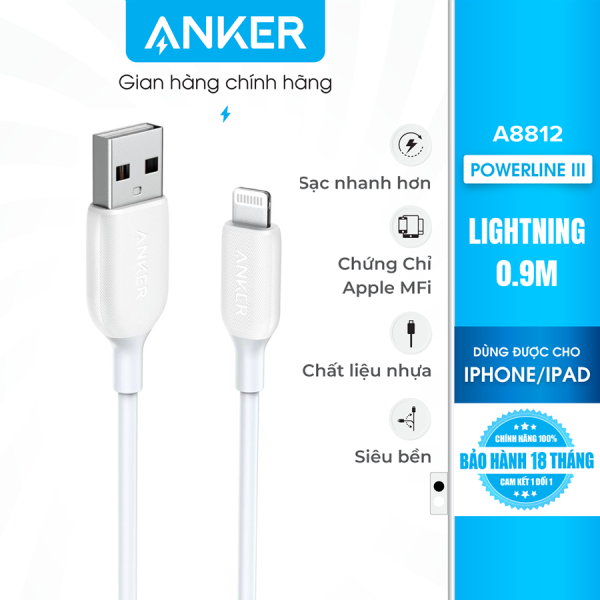 Cáp sạc thế hệ 3 Anker PowerLine III Lightning dài 0.9m cho iPhone iPad – A8812