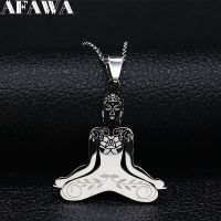 ZZOOI Yoga Buddha Stainless Steel Chain Necklace Women Silver Color Statement Necklace Jewelry Christmas Gift colgante mujer N1211S01