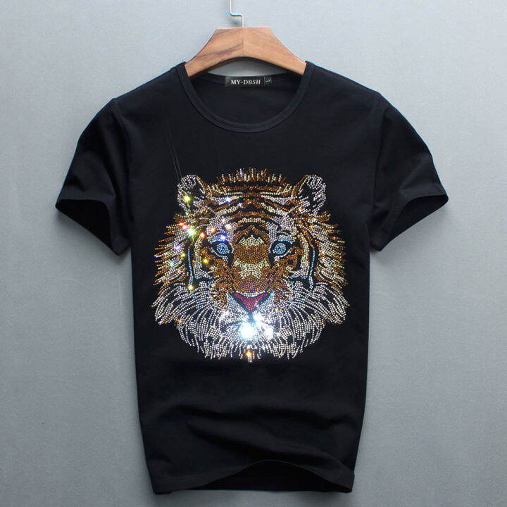 new-summer-mens-luxury-top-tees-new-male-tiger-t-shirt-cotton-fashion-diamond-bottoming-shirt-rhinestone-designer-man-tee-shirts