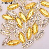 (CIUYA)Junao 30ชิ้น4X15มมเย็บคริสตัลใสเย็บกรงเล็บ Rhinestone ด้วยการตั้งค่ากรงเล็บทองแก้วเพชรผสมสำหรับชุดแต่งงาน