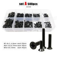 5007501500pcs M1.4 M1.6 M2 M2.5 M3 Black Mini Micro Phillips Cross Flat Countersunk Head Screw Bolt Nut Set Assortment Kit Box