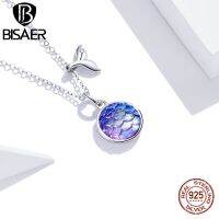 Bisaer Fishtail Scale Necklace For Women 925 Sterling Translucent Opal Luxury Brand Jewelry Mode ECN448