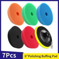 7PCS 6 Inch Buffer Polisher Pads Kit Foam Buffing Polishing Pad with 5 Inch Backer Pad Drill Adapter for RO/DA Polisher Sander