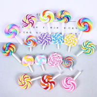 100pcs Spiral Rainbow Polymer Clay Cabochons Beauty Kawaii Lollipop Candy Flatback For DIY Phone Decoration Center Crafts