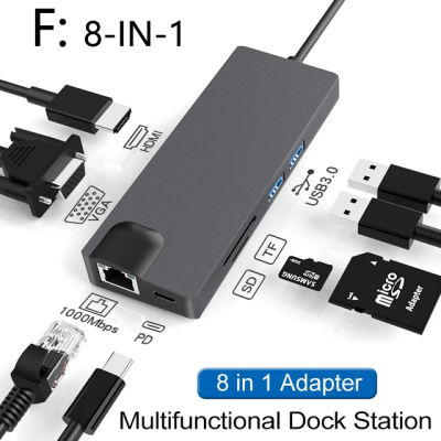 4K 60W Pdsb C Hub 10 em 1 USB Tipo C A USB 3.0 4K HDMI VGA PD 3.5mm Cubo Completo da Funcao Para MacBookProAr iPad Pro USB C H