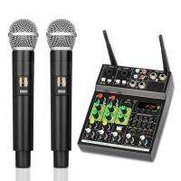 Mixer 1 Drag 2 Wireless Mics Mixing Console 4 Channels with Bluetooth USB Effect for DJ Karaoke PC Guitar