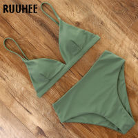 RUUHEE 2022 Bikini Swimwear Swimsuit Women Solid Bathing Suit Green Neno Bikini Set With Pad Female High Waist Beachwear Biquini