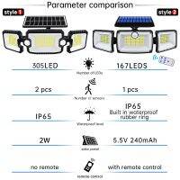 Security Solar Lights Outdoor 167 LED Adjustable 3 Heads With 3 Modes Wireless Motion Sensor Super Waterproof  Spot Flood Lights