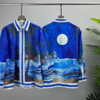 Casablanca Island Midnight Starry Night เสื้อ Seaside Scenery พิมพ์วันหยุดเสื้อแขนยาวบางสำหรับผู้ชายผู้หญิง