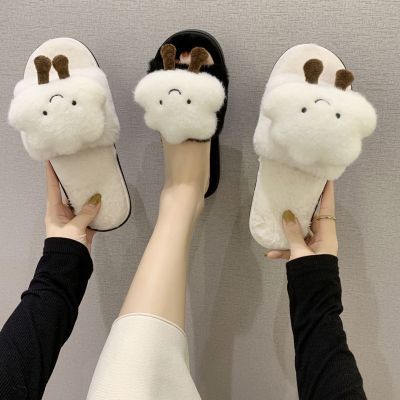 Nikki Lucky Life StoreCute Cloud Indoor Cotton Slippers Womens Autumn and Winter Couple Home Thick Bottom and Warm Keeping Soft Wear-Resistant Slippers Men