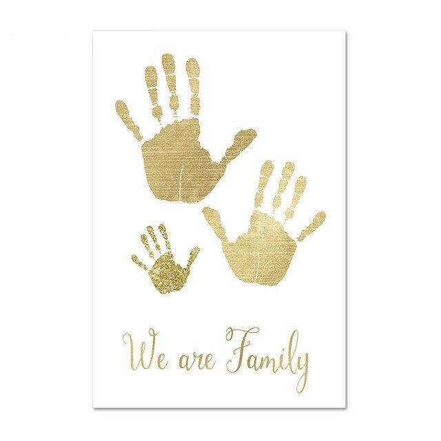 บทคัดย่อ-golden-family-nursery-quote-art-โปสเตอร์ผ้าใบหัวใจเรขาคณิต-perfect-wall-decor-สำหรับห้องนั่งเล่น