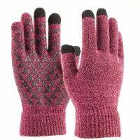 Winter Warm Texting Gloves For Women Knit Gloves Anti-Slip Silicone Gel Thermal Soft Lining Elastic Cuff Texting Gloves Exercise Bands