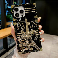 เคส Oppo F11 Pro F9 Pro Pro F7 Oppo Reno 8T Reno 8Z Reno 7Z Reno 6z Reno 7 Reno 8 Reno 5 6 4 Reno 2F C55 C35 C21y C15 C3 C2ดีไซน์ระยิบระยับตกแต่งทองสี่เหลี่ยมด้านหลังพีซีชนิดแข็งป้องกันกันกระแทก TPU นุ่ม