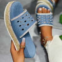 Crystal Wedges Slippers Women Summer 2022 New High Heels Sandals Pumps Woman Shoes Thick Platform Cozy Flip Flops Mujer Slides