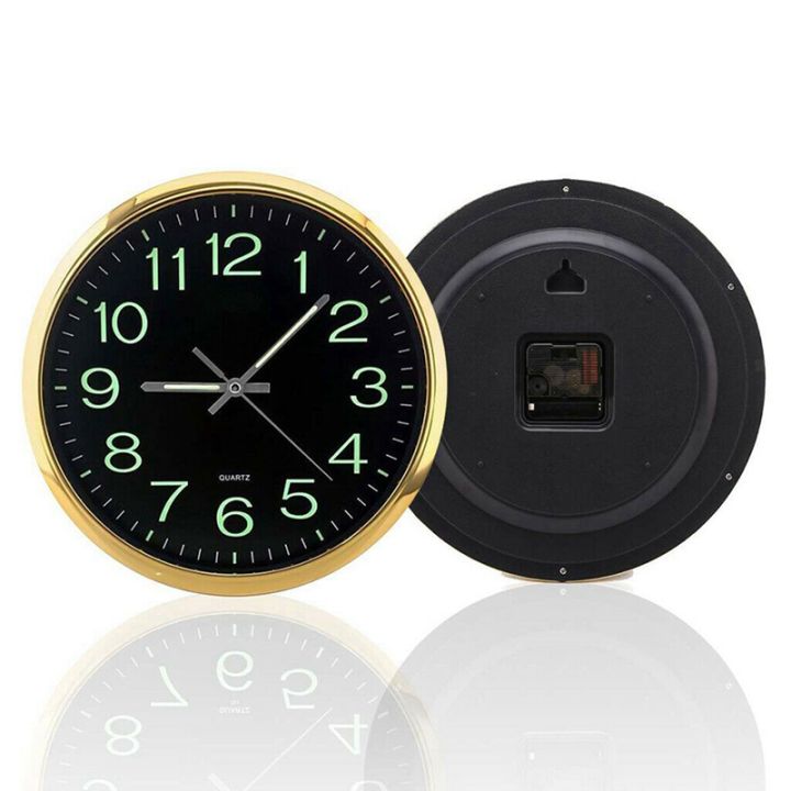 2x-12-inch-round-large-luminous-wall-clock-glow-in-the-dark-non-ticking-indoor-decor-golden