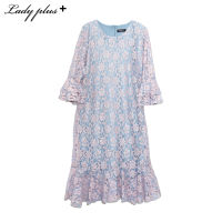 Lady Plus เดรสลูกไม้แขนระบายต่อชั้น | Ruffle Sleeve Lace Dress ชุดเดรส สีชมพู