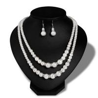 SUTAI Double Chain Pearl Jewelry Set Women Simulated Pearl Necklace Earrings Jewelry