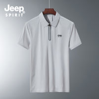 JEEP SPIRIT เสื้อยืดเสื้อแขนสั้นผ้าไหมน้ำแข็งผู้ชาย,เสื้อยืดกีฬามีซิปปกเสื้อโปโลโอเวอร์ไซส์