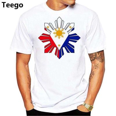 【Uniqlooo】Philippines Flag T-shirt Sun Stars Men T Shirt Print Cotton Short Sleeve T-shir สไตล์มินิมอลTEES-5XL