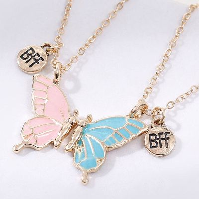 2 Pcs/set Women 39;s Fashion Butterfly Pendant Necklaces BFF Girl Friendship Necklace Simple Couple Choker Collarbone Chain Jewelry